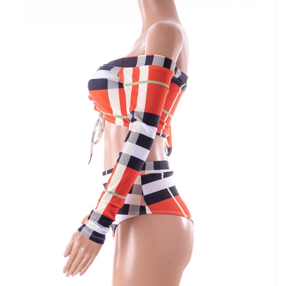 Lattice Printed 2pc Swimsuit Set - Picture 2 of 3